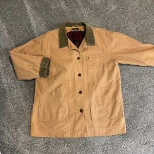 LL Bean's Woman's Chore Barn Coat Corduroy Collar, Wool Plaid Insert XL